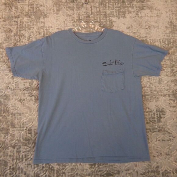 Salt Life Shirt Mens Medium Blue Short Sleeve Pocket Tee Crewneck Livin’ Salty - Picture 1 of 8